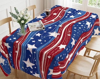 Wavy American Flag Tablecloth: Patriotic Stars & Stripes for 4th July BBQs