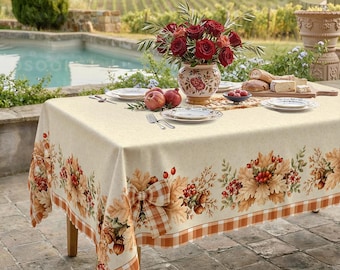 Autumn Harvest Plaid Bow and Acorn Tablecloth
