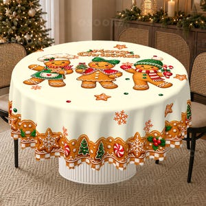 Festive Gingerbread Chef Tablecloth, Holiday Cookie Kitchen Decor