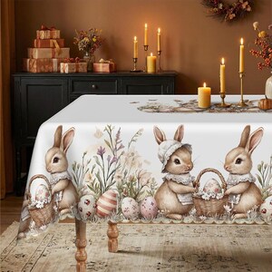 Easter Bunny Tablecloth, Spring Garden Party Design, Washable Polyester