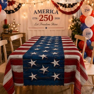 Rustic Wood Flag Tablecloth | Americana Stars Stripes Decor