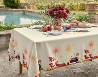 4th of July 250th Anniversary Tablecloth, Independence Day BBQ Fireworks Table Cover, Patriotic American Flag Sestercentennial Party Decor