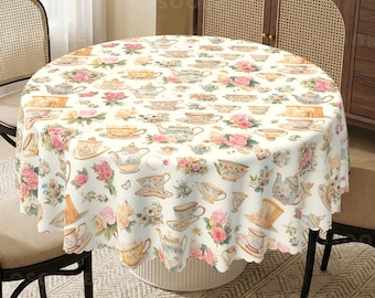 Tovaglia estiva in stile cottagecore / Servizio da tè vintage in porcellana e stampa di fiori selvatici / Arredamento da sala da pranzo in stile country francese