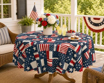Patriotisk rutig duk | Vintage Americana Stars & Stripes, Rustik picknickdekor