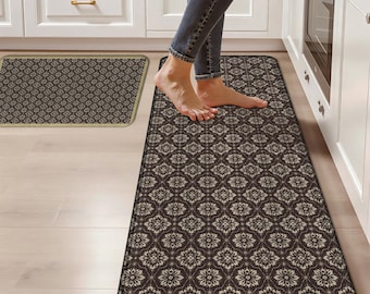 Vintage Floral Doormat, Retro Farmhouse Kitchen Rug, Bohemian Entryway Runner