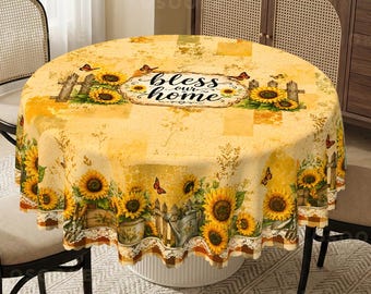 Sunflower Tablecloth – Vintage Farmhouse Bless Our Home Spring Cover