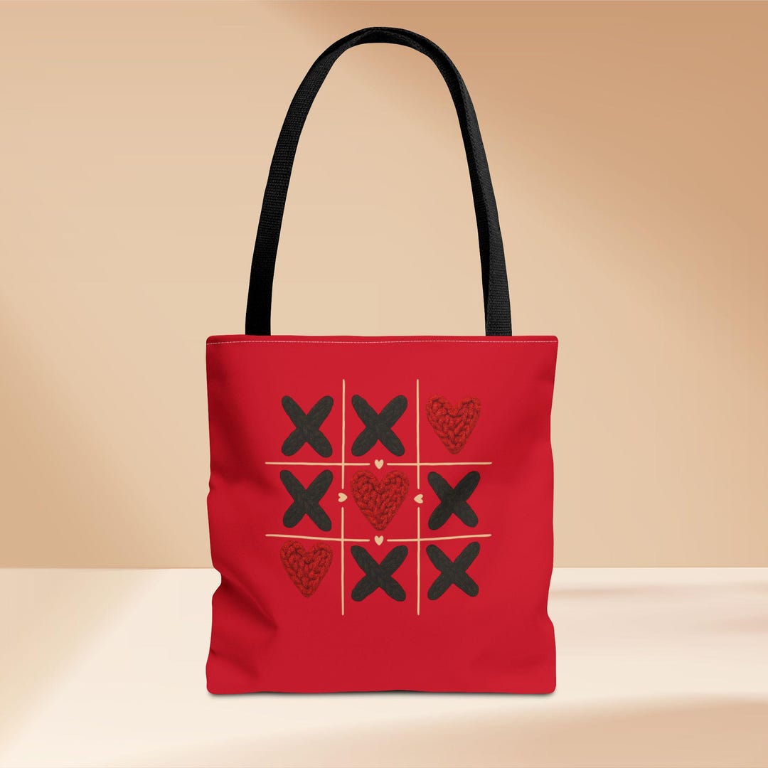 Tic Tac Toe Hearts Tote Bag | Valentine XOX Pattern - Etsy