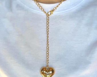 Chunky Heart Lariat Necklace