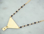 triangle necklace, geometric necklace, brass necklace, bib necklace, big triangle pendant necklace, collier plastron triangle