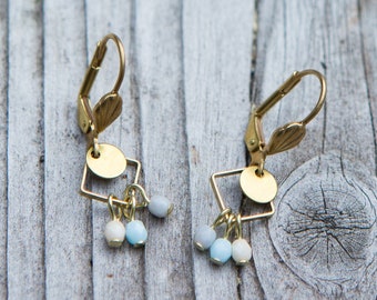 dainty square earrings, small geometric earrings pastel blue and grey, tiny rhombus earrings, delicate earrings, winter pastel earrings