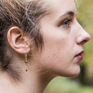 Minimalist hexagon earrings, burgundy dainty earrings with hexagon shape, geometric earrings, delicate burgundy earrings image 1