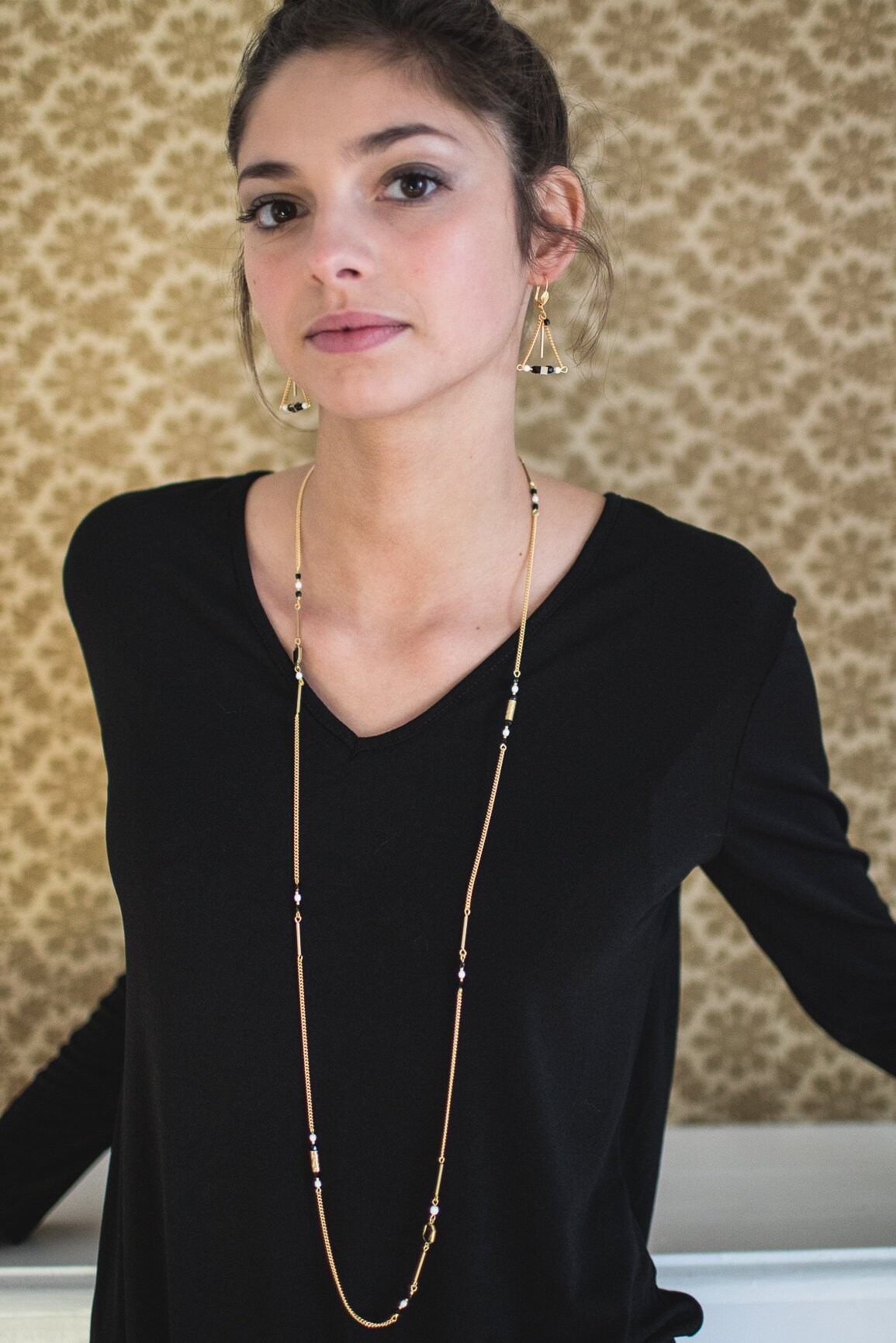 Long necklace black and white necklace graphic necklace Etsy