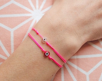 evil eye string bracelet / neon pink string bracelet / evil eye bracelet/ neon pink bracelet with evil eye/ lucky charms bracelet