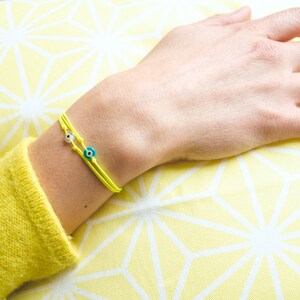 Bracelet porte bonheur / bracelet evil eye / bracelet jaune fluo / bracelet de plage/ bracelet d'amitié image 3