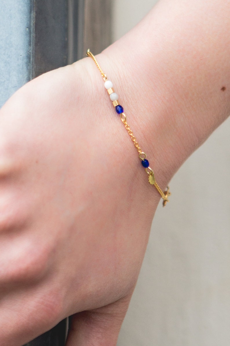 Dainty Bracelet Gold and Blue Chain Bracelet Tiny Bracelet Etsy