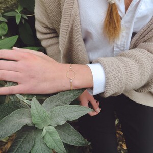 hexagon bracelet, light grey minimalist bracelet with hexagon shape, geometric bracelet, grey bracelet, pastel grey jewelry image 5