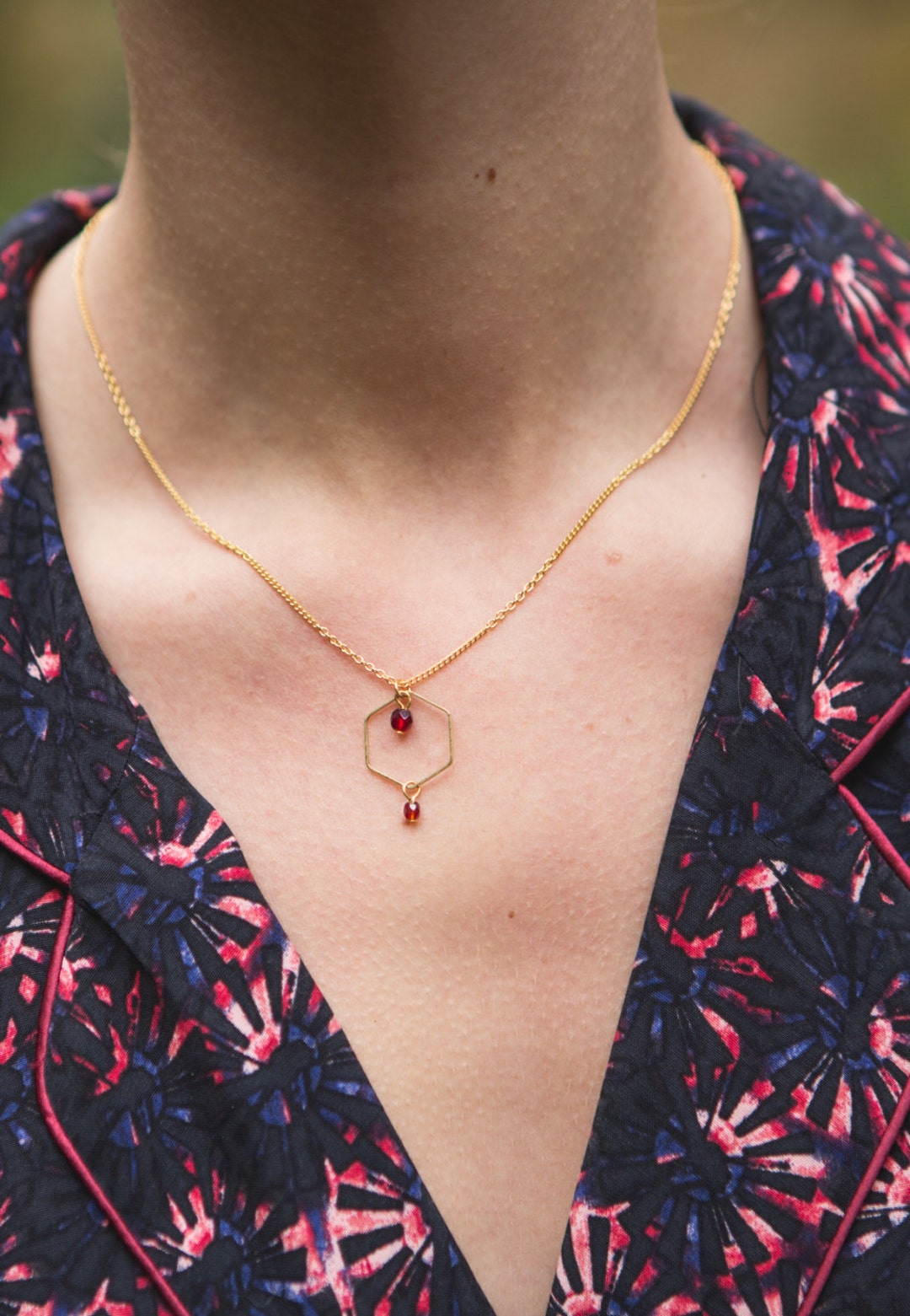 Collier Hexagone large - Ag. 925 brut de fonte main image 1