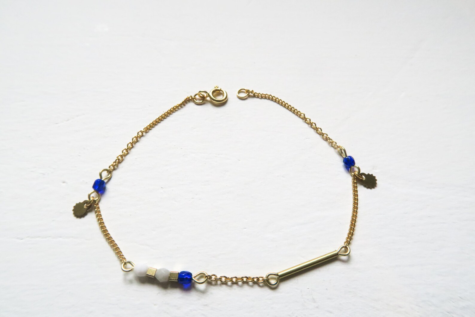 Dainty Bracelet Gold and Blue Chain Bracelet Tiny Bracelet Etsy