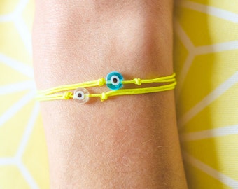 evil eye string bracelet / neon yellow string bracelet / evil eye bracelet/ friendship bracelet with evil eye/ lucky charms bracelet