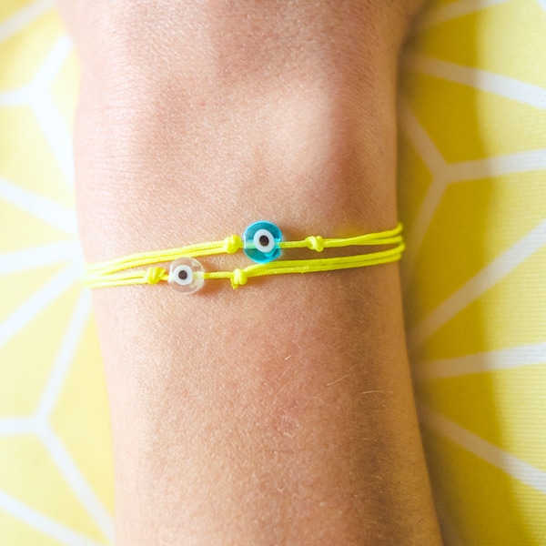 Bracelet porte bonheur / bracelet evil eye / bracelet jaune fluo / bracelet de plage/ bracelet d'amitié