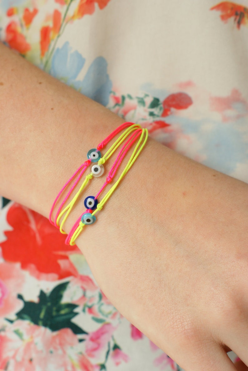 Evil Eye String Bracelet Neon Pink String Bracelet Evil Etsy