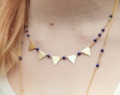 Bunting necklace, dark blue necklace, triangle banner necklace, geometric jewelry, triangles necklace
