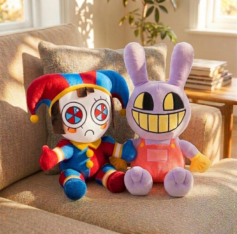Los increíbles peluches de circo digital / 20 cm Peluche hecho a mano de Pomni y Jax imagen 1