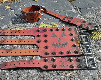 Autumn leaf jack o'lantern leather cuffs