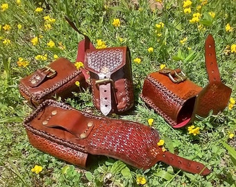 small leather belt mountable star weave pouches