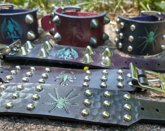 Spiders, scorpions, bat skeleton leather cuff