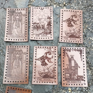 laser engraved tarot card leather patches