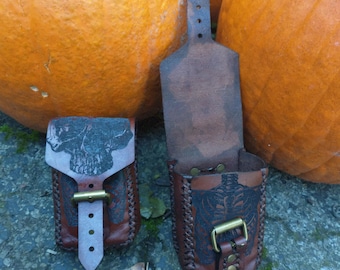 small leather belt mountable skeleton pouches