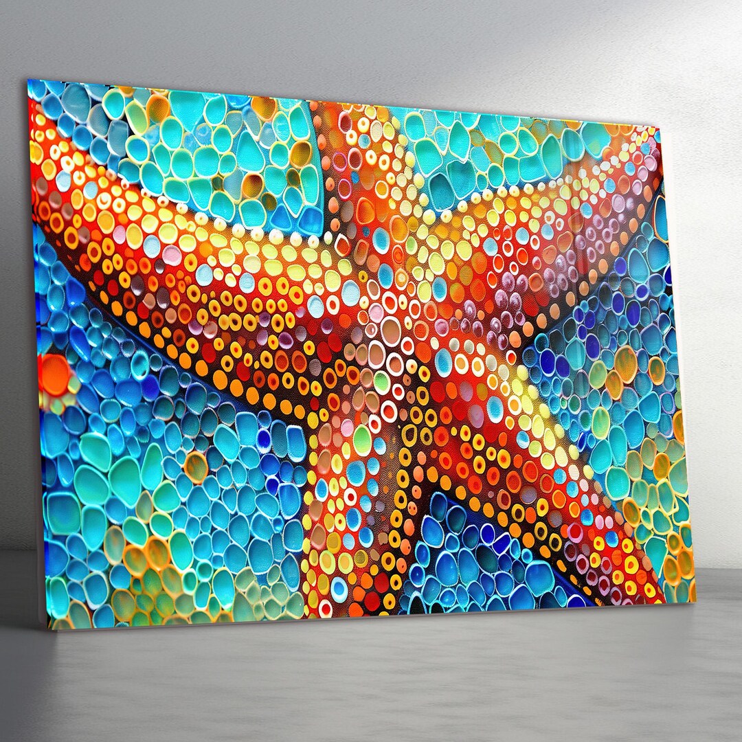 Tempered Glass Wall Art - Mosaic Starfish - Extra Large Coastal Beach ...