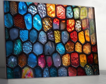 Tempered Glass Wall Art - Luxury Colorful Stained Glass Decor- Heavy Duty Shatterproof Art - Extra Large Wall Art - Stained Glass Mosaic Art