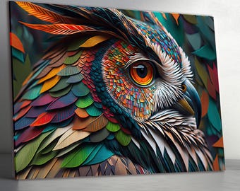 Tempered Glass Wall Art - Luxury Colorful Owl Portrait Decor - Ready to Hang Wall Art - igh Definition Modern Animal Wall Art