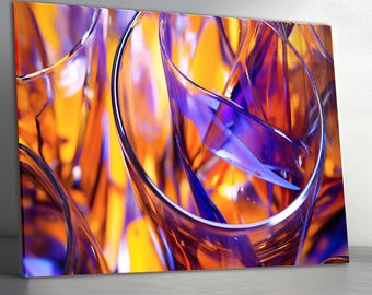 Tempered Glass Wall Art - Extra Large Wall Art- Luminous Glass Reflections- Abstract Purple & Gold Light Mural - Unique Luxury New Home Gift