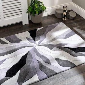 Handgetuft wolkatoen abstract radiaal burst-tapijt – modern grijszwart tapijt