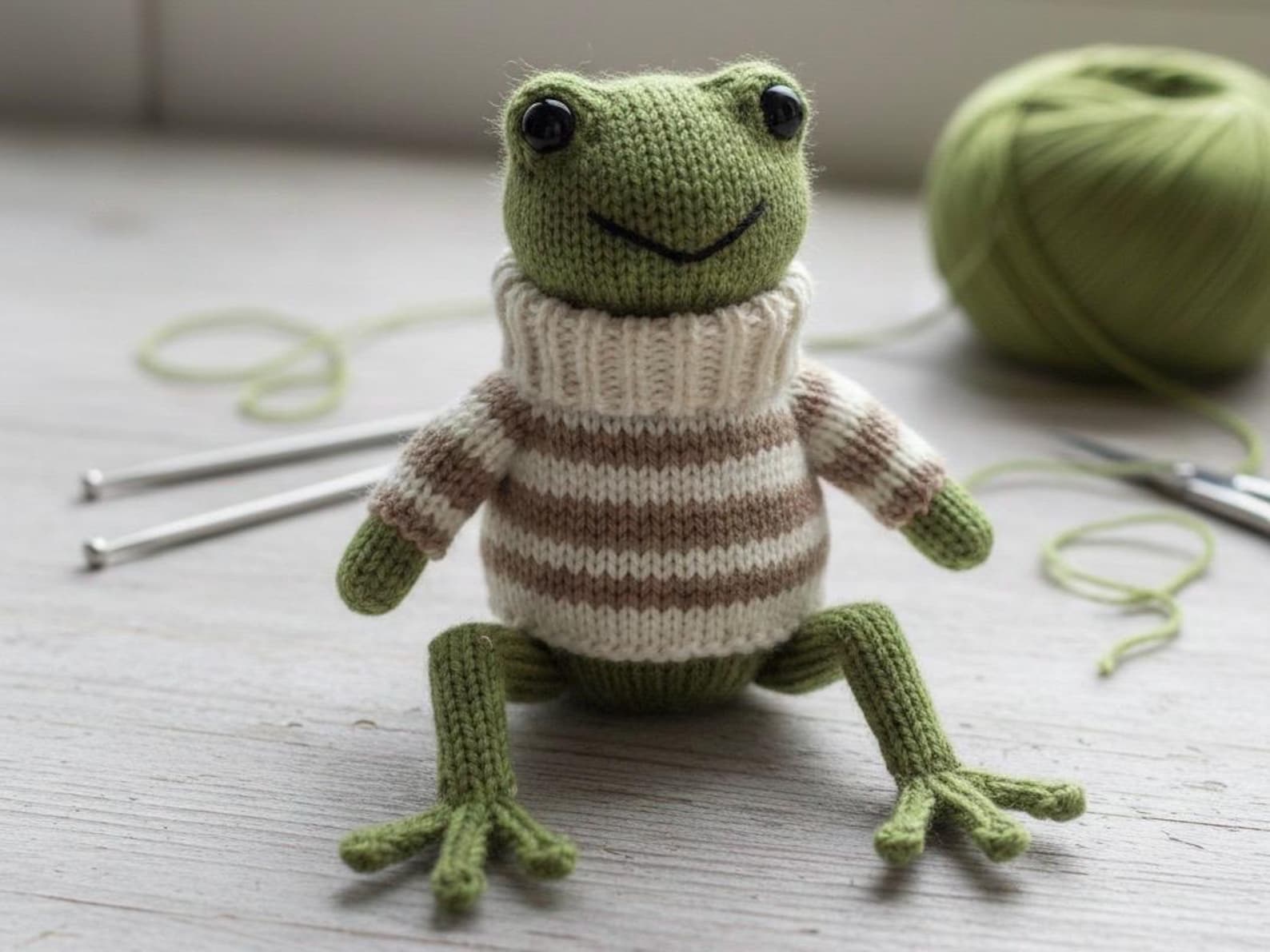 Frog Knitting Pattern, Hand-knit Frog Toy With Sweater, Aesthetic Frog ...