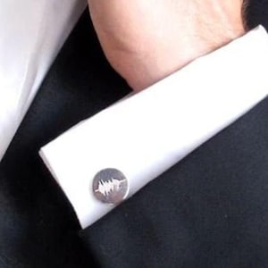Custom Design Cufflinks Anniversary Gift for him Groomsmen Gifts Silver Engraved Cufflinks Soundwave Cufflink Coordinates Gift for him Mens
