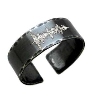 Custom Soundwave Ring: Oxidized Sterling Silver Voice Message Band