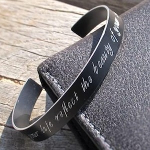 Personalized Mens Cuff Bracelet Engraved Message Bracelet for Men Unisex Custom Cuff Black Bracelet Black Bracelet Mens Gift for him