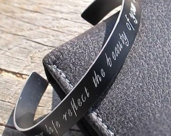 Personalized Mens Cuff Bracelet Engraved Message Bracelet for Men Unisex Custom Cuff Black Bracelet Black Bracelet Mens Gift for him