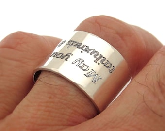 Personalized Mens Ring, Custom Wide Mens Ring, Engraved Sterling Silver Ring For men Boyfriend Gift Men Wedding band inspirational Ring