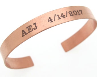 7th Anniversary Gift, Personalized Copper Cuff Bracelet, Boyfriend gift ideas, gifts for him, Father's day gift Mens Bracelets Unisex Cuff