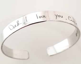 Personalised Handwriting Signature Bangle Bracelet - 925 Sterling Silver Jewelry - Gift for Dad from Son - Personalized Gift for Him