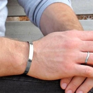 Flat Engraved Silver Cuff Bracelet for Men Sterling silver Bangle Personalized Mens Gift Husband Gift Boyfriend Gift cuff Real Silver 925