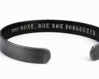 Custom Black Bracelet for Men Hidden Message Cuff Bracelet Secret Personalized text engraved Memorable Gift Husband Mens Birthday gift