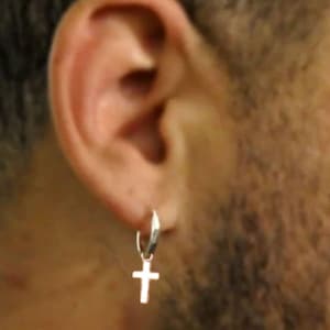 Cross Dangle Earring for Men Sterling Silver Cross Earrings Waterproof Cross Drop Hoop Earrings Minimalist Gift for Him