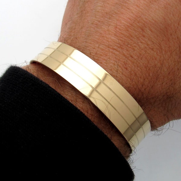Mens Gold Cuff Bracelet Wide Mens Bracelet Gold Line Bracelet for Men Gift For men Gold Cuff Mens Designer Jewelry Anniversary gift