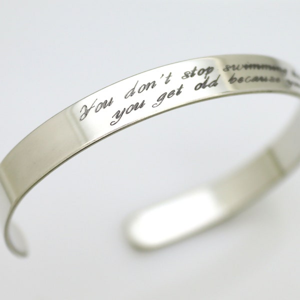 Custom Quote Bracelet - Personalized Mens Cuff Bracelet - Sterling Silver Bangle - Boyfriend Gift for Him - Long phrase engraved two-lined